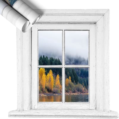 Wallfluent 3D Muursticker - Raamlandschap Muursticker Raam - 58x60 cm - Wit 3D Muursticker Raam - Muursticker 3D Uitzicht - Nep Raam Met Uitzicht - Muursticker Raam Uitzicht - Nep Raam Muursticker - Zelfklevend Vals Raam