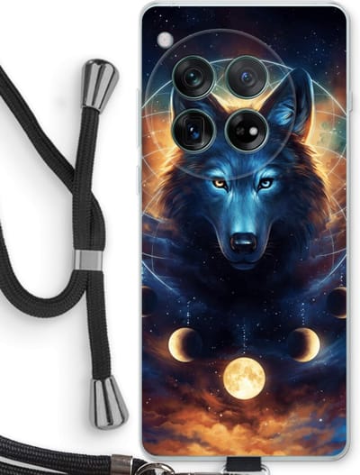 Case Company® - Hoesje met koord geschikt voor OnePlus 12r hoesje met Koord - Wolf Dreamcatcher - Telefoonhoesje met Zwart Koord - Bescherming aan alle Kanten en Over de Schermrand