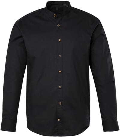 JP 1880 - Heren - Traditioneel overhemd lange mouwen opstaande kraag Modern Fit - Zwart - Maat 3XL