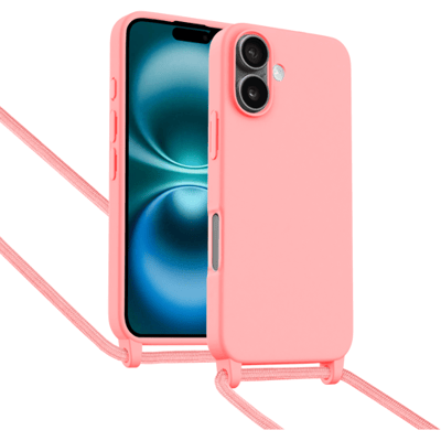 ShieldCase Hoesje met telefoonkoord (roze) geschikt voor iPhone 16 - Telefoonhoesje met koord - Beschermende case - Slanke cover