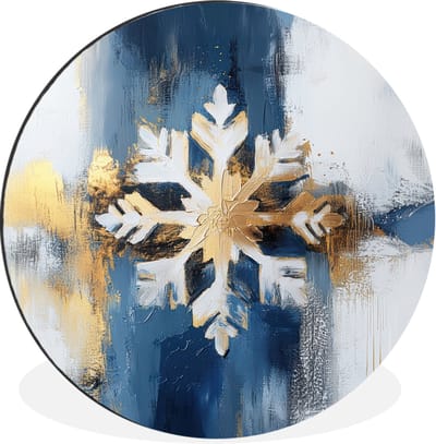 WallCircle - Wandcirkel - Muurcirkel - Abstract - Winter - Sneeuwvlok - Sneeuw - Goud - Aluminium - Dibond - 60x60 cm - Binnen en Buiten