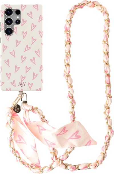 AVY Hoesje Met Telefoonkoord | Geschikt voor Samsung Galaxy S25 Ultra | Compatibel met MagSafe & Qi2 | Hard Shell Back Cover | Stijlvol Bijpassend Koord Crossbody (120CM) | Cupid Blush