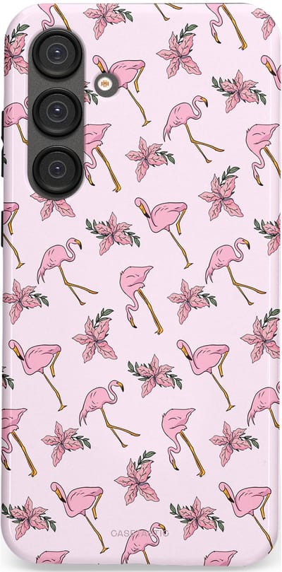 Casetastic hoesje geschikt voor Samsung Galaxy S25 Plus - Dubbellaagse bescherming - Tropisch Roze Flamigo Bloemen Paradijs - Fashion Case - Lichtgrijs Wit Lichtroze