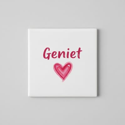 Geniet Quote Keramische Tegel – “Geniet” met Hart Design Minimalistische Wanddecoratie – 15 × 15 cm