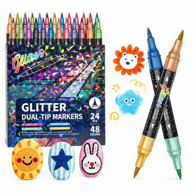 24 kleuren dubbele punt tweekleurige glitterstiften - dubbele punt - voor tekenen kaarten dagboeken en doodlewerk - basisverpakking