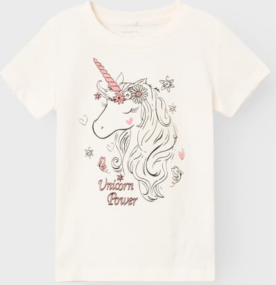 Name it T-shirt ecru unicorn UV print - Maat 92