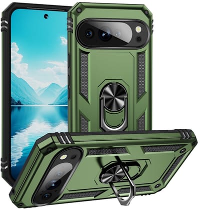 MobyDefend Hoesje - Geschikt voor Google Pixel 10 Pro XL - Pantsercase Met Draaibare Ring - Groen
