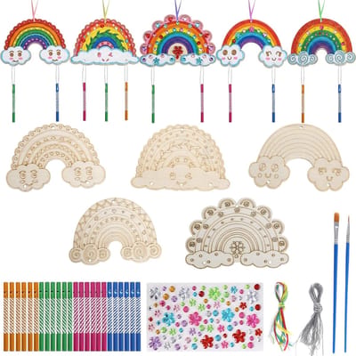 10 stuks regenboog, windspel, knutselset, doe-het-zelf houten regenboog, knutselen, verjaardagsdecoratie voor feest, feest, verjaardag, gastgeschenken, huis- en tuindecoratie, stijl 5