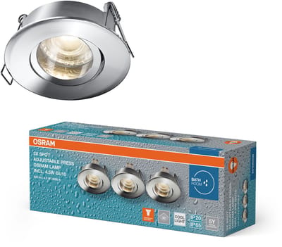OSRAM Spot Set LED inbouwspot IP65 Press 840 Chroom, 4,5W 4000K neutraal wit, aluminium, vochtige ruimte, set van 3