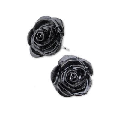 Alchemy Gothic Stud oorbellen BLACK ROSE Zilverkleurig