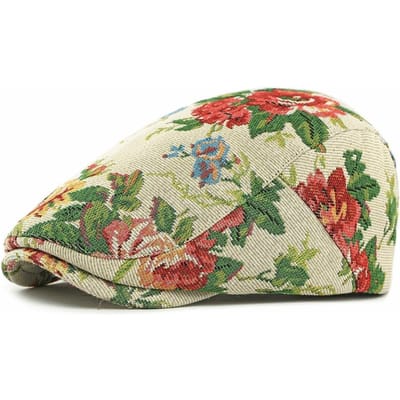Mode Bloemenborduursel Baret Hoeden Verstelbare Retro Platte Pet Casual Eendenbek Pet beige