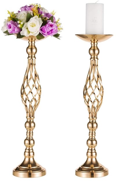 MTTproducts- Kandelaar Gouden Bloemstuk - 2 Stuks - 59cm Hoogte - Bruiloft/Evenement - Diner/Middelpunt - Eenvoudige Installatie - Kaarsenstandaard