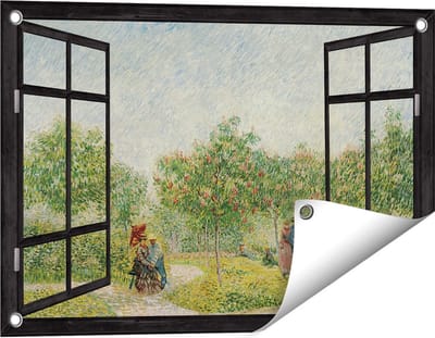 Gards Tuinposter Doorkijk Tuin met Geliefden - Vincent van Gogh - 60x40 cm - Tuindoek - Tuindecoratie - Wanddecoratie buiten - Tuinschilderij