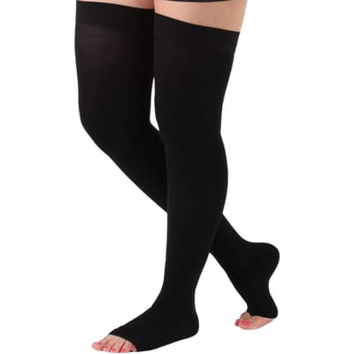 1 Paire de Bas de Compression Hauts sur la Cuisse 20-30 Mmhg Pour le Gonflement, Bordure en Silicone & Chaussettes à Bout Ouvert Pour Femmes et Hommes XXXL black