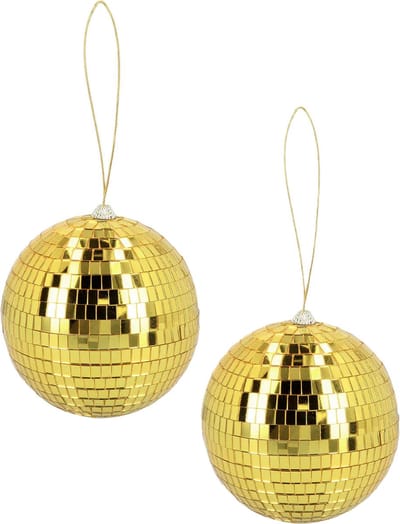Boland Disco spiegel bal - 2x - rond - goud - Dia 15 cm - Seventies/Eighties thema versiering - Feestartikelen