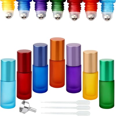 Roll-on Flesjes voor Essentiële Olie en Parfum, 7 Stuks RVS, 5 ml, Leeg voor Aromatherapie en Geurstoffen in 7 Kleuren