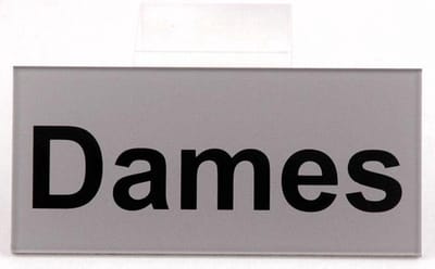 WC toilet Deurbordje tekst Dames toilet - helder acrylaat 60 mm x 130 mm - Bevestiging dubbelzijdige plakstrip - Promessa-Design.