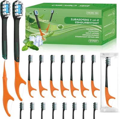 Wegwerp Tandenborstels - Reistandenborstels Mini - Mondverzorging Onderweg - 5-in-1 Multifunctioneel - 70 Stuks - Mint