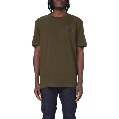 DSquared2 Uniseks Normaal Katoenen T-shirt met Rubberen Logo voor Volwassenen (Militair Groen)