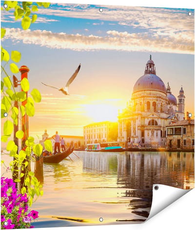 Gards Tuinposter Kanaal in Veneti� met Bloemen - 90x90 cm - Tuindoek - Tuindecoratie - Wanddecoratie buiten - Tuinschilderij