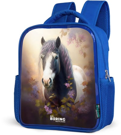 NoBoringSuitcases.com® - Rugzak blauw - Schooltas jongens - Paard - Bloesems - Paars - Kinder rugtas jongen - Boekentas kind - Kinderrugzak voor school - Schoolrugzak