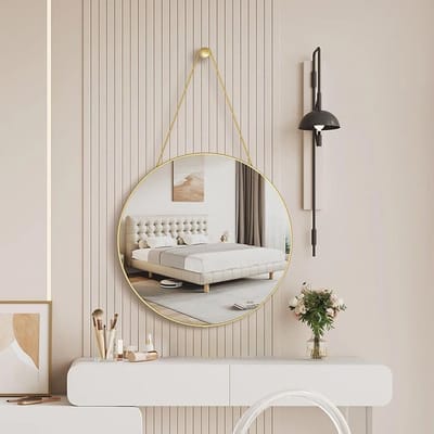 Ronde Wandspiegel van 30 cm met Touw voor Make-up, Badkamer, Woonkamer en Slaapkamer in Goudkleur