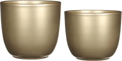 Mica - Plantenpot/bloempot - 2x stuks - keramiek - goud - D12/17 cm