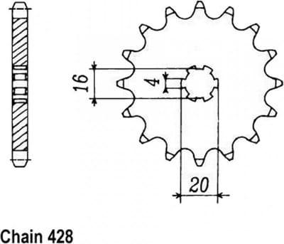 Sifam versnellingsbak tandwiel voor Suzuki 80 RM kleine wielen 1986 tot 2001 14 tanden steek 428 type 416 Gloednieuw