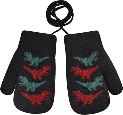 Schattige Dino Babywantjes voor Jongens en Meisjes met Trekkoord - Warme Fleece Voering en Gebreide Skiwantjes voor Peuters van 0-3 Jaar