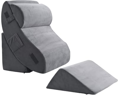 Orthopedisch Wigkussen Set, 4-Delig, Verstelbaar voor Bed, Ondersteuning voor Benen, Nek & Schouders, Verlicht Rugpijn, Ideaal voor Rechtop Zitten In Bed, Donkergrijs