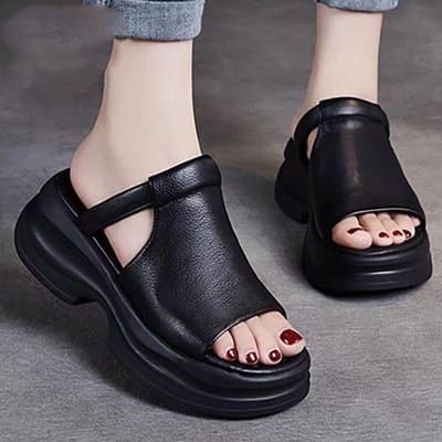 Nieuwe Zomer Sponscake Dikke Zool Draagt Vissenbek Slippers Retro Zachte Zool Buiten Eenvoudige Sandalen Damesslippers 40