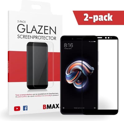 2-pack BMAX geschikt voor Redmi Note 5 Screenprotector Full Cover Glas / Dekt het volledige scherm! / Beschermglas / Tempered Glass / Glasplaatje