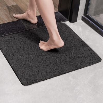 Famanu - Douchemat, antislip, 60 x 60 cm, antislip, met afvoer, zachte pvc-luffa, antislip, sneldrogend, zwart