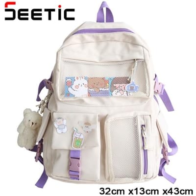 Multi-Pocket Nylon Damesrugzak kawaii rugzak voor school meisjesrugzak Grote Capaciteit Waterdichte Reistas Vrouwelijk 32cmx13cmx43cm white