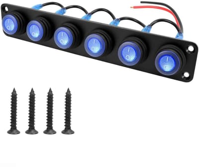 LED Schakelpaneel - 12V Paneel - Watersport Controle - IP67 Waterdicht - 6 Gang - Blauw