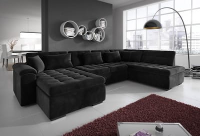 Meubella - Hoekbank Nicoreta - Zwart - Velvet - Links