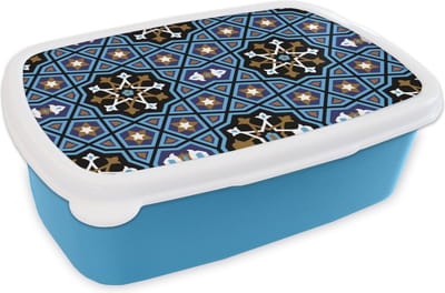 Broodtrommel Blauw - Lunchbox - Brooddoos - Mozaïek - Azië - Patronen - 18x12x6 cm - Kinderen - Jongen