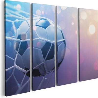 Artaza Canvas Schilderij Vierluik Voetbal Bal Door Het Goal Heen - 80x60 - Foto Op Canvas - Canvas Print