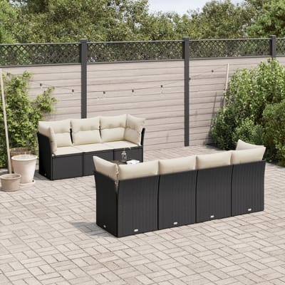 vidaXL - 8-delige - Loungeset - met - kussens - poly - rattan - zwart