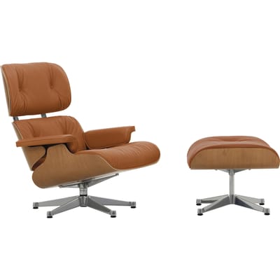 Vitra Lounge Chair & Ottoman - VitraKirscheNatur - gepolijst - Leder Premium F cognac