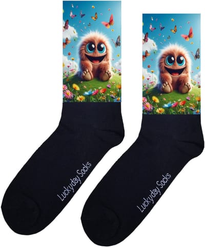 Luckyday Socks - Unisex sokken - Bruin monstertje - Vlinders - cadeau sokken - Maat 37-44
