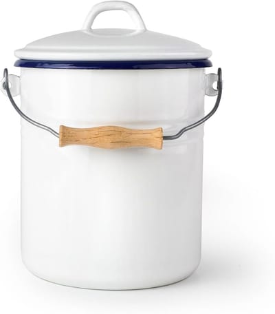 Compostemmer met deksel - Keukenemmer GFT - Afval scheiden - Geëmailleerd staal - 6 Liter - Wit