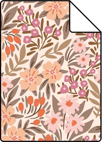 Proefstaal ESTAhome behang bloemen vergrijsd groen, roze en paars - 26.5 x 21 cm - 131451-S