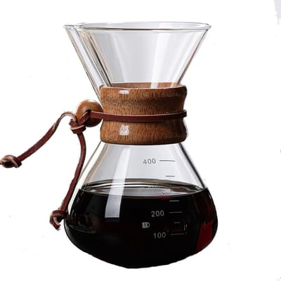 Dailygoods- Koffiezetapparaat 800 Ml - Dubbellaags Filter - V-tuit - Houten Hoes - Glazen Koffiepot - Hittebestendig Glas - Overgietkoffiezetter