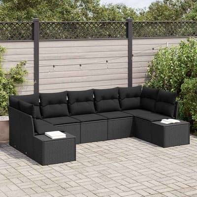 vidaXL - Tuinbank - Set - 7 - st - 7-Aantal - zitplaatsen - Zwart - Poly - rattan