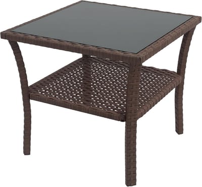 Vierkante Buiten Salontafel met Glasblad en Stalen Frame - 50x50x45 cm
