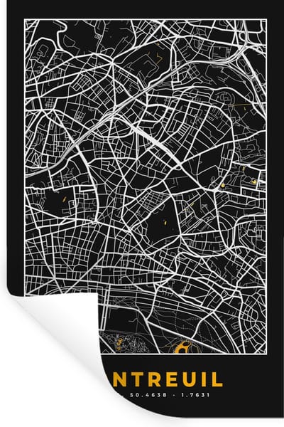 Muurstickers - Sticker Folie - Plattegrond - Montreuil - Stadskaart - Frankrijk - Kaart - 20x30 cm - Plakfolie - Muurstickers Kinderkamer - Zelfklevend Behang - Zelfklevend behangpapier - Stickerfolie
