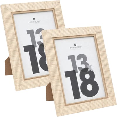 Atmosphera Fotolijstje Bali - 2x - voor 13 x 18 cm foto - beige - mdf/glas - ornament frame 17.5 x 22.5 cm - staand/hangend