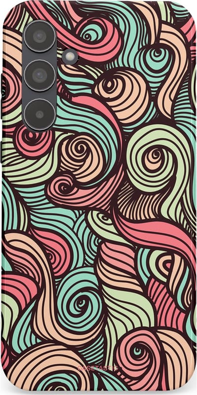 Casetastic hoesje geschikt voor Samsung Galaxy A55 - Dubbellaagse bescherming - Pastel Swirl Vibes - Fashion Case - Taupe Donkergrijs Saliegroen Grijs