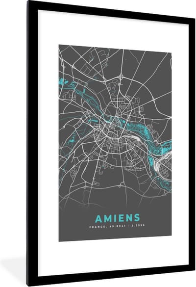 Fotolijst incl. Poster - Amiens - Stadskaart - Kaart - Plattegrond - Frankrijk - 80x120 cm - Posterlijst